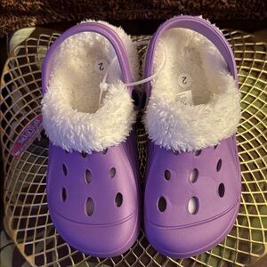 Kids Plush Lined Purple Slippers